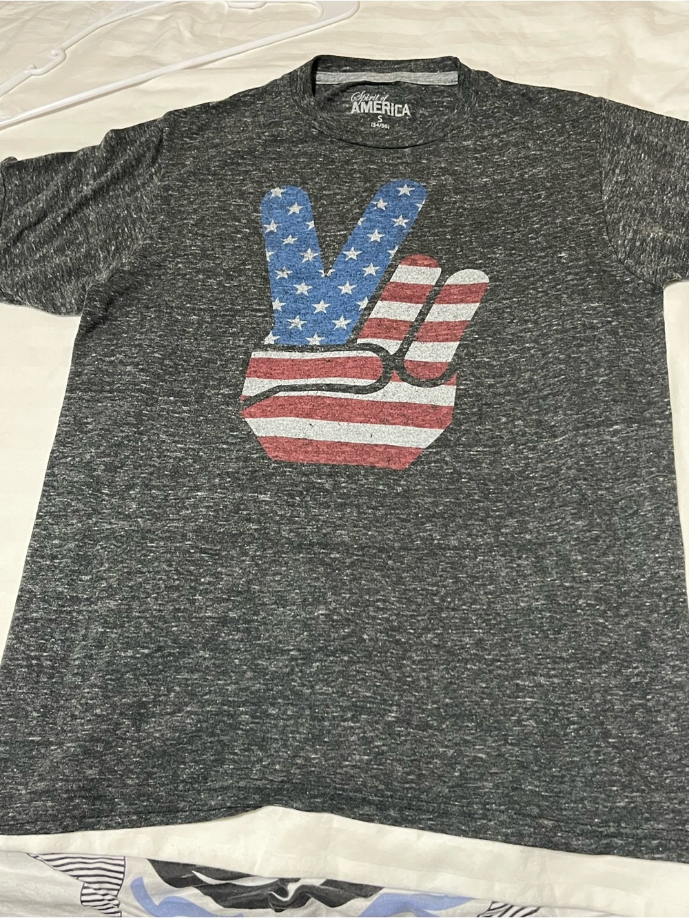 American Eagle Outfitters Charcoal Tee with American Flag Peace Graphic